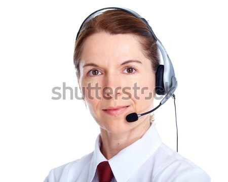 Frumos femeie de afaceri setul cu cască call center helpdesk Imagine de stoc © Kurhan