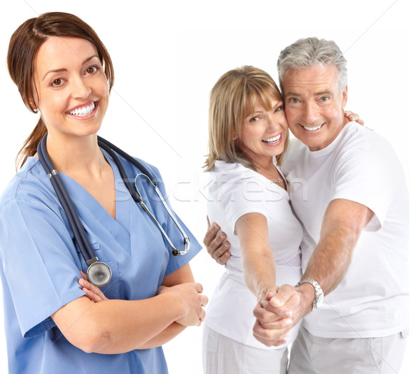 врач пожилого пару улыбаясь медицинской стетоскоп Сток-фото © Kurhan