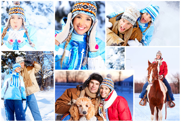 Stockfoto: Winter · jonge · gelukkig · glimlachend · paar · liefde
