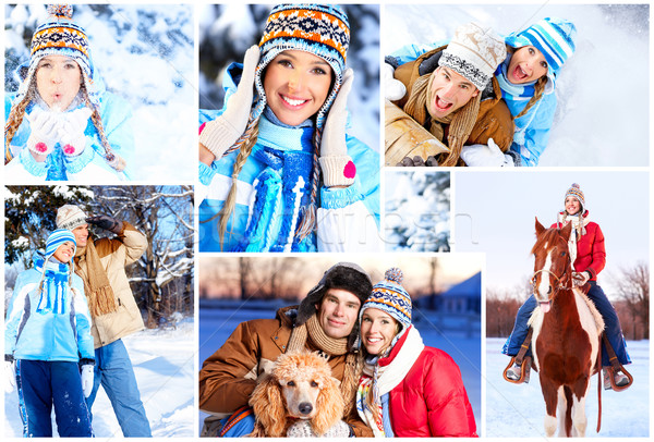 Foto stock: Invierno · jóvenes · feliz · sonriendo · Pareja · amor