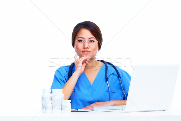 Stockfoto: Chinese · medische · arts · vrouw · geïsoleerd · witte