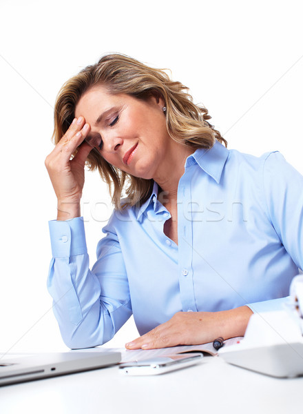 Mulher de negócios dor de cabeça isolado branco mulher escritório Foto stock © Kurhan