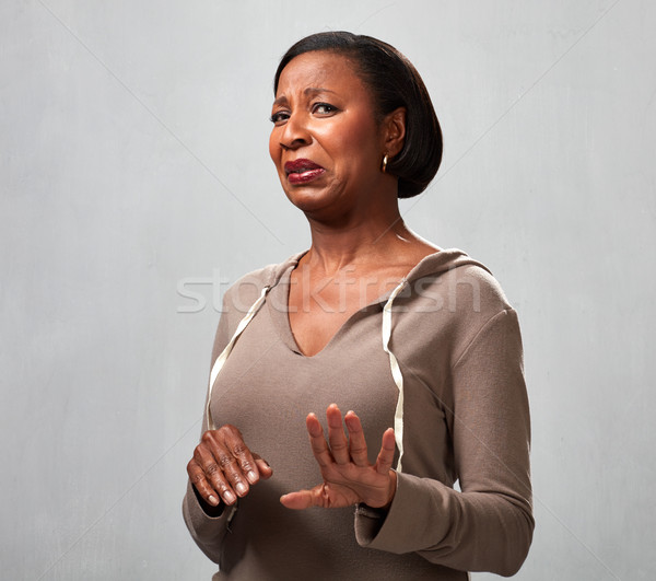 Dezgust african american femeie dezgustator faţă mână Imagine de stoc © Kurhan