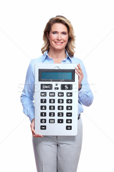 Contador mulher de negócios calculadora isolado branco negócio Foto stock © Kurhan