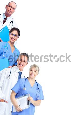 Foto stock: Médico · idoso · casal · sorridente · médico · estetoscópio