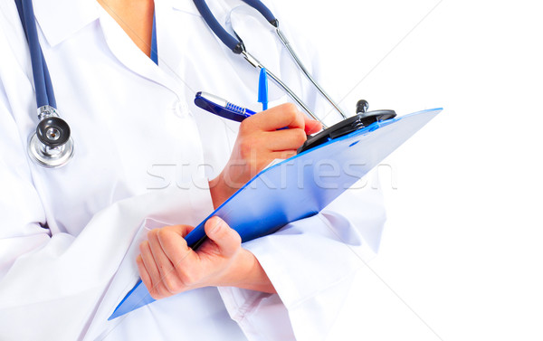 Stock fotó: Orvos · orvosi · sztetoszkóp · izolált · fehér · nő