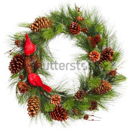 Stock fotó: Karácsonyfa · dekoráció · girland · izolált · fehér · buli
