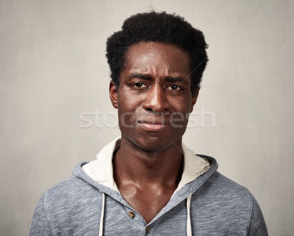 Szomorú afroamerikai férfi búskomor afroamerikai férfi szürke Stock fotó © Kurhan