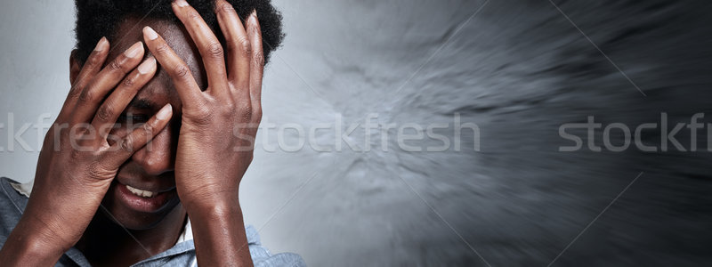 головная боль депрессия черным человеком серый стены стороны Сток-фото © Kurhan