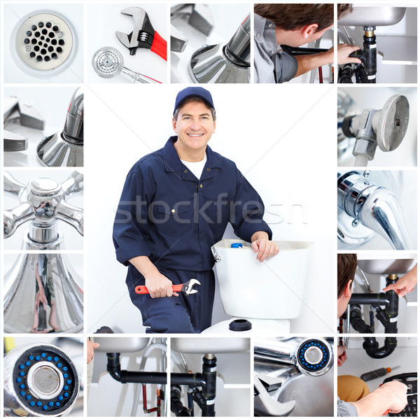 Hydraulik dojrzały umywalka kuchnia człowiek Zdjęcia stock © Kurhan