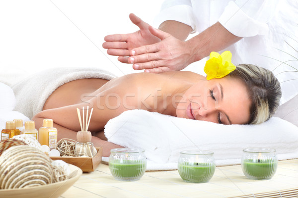 Stockfoto: Spa · massage · mooie · jonge · vrouw · bloem · meisje