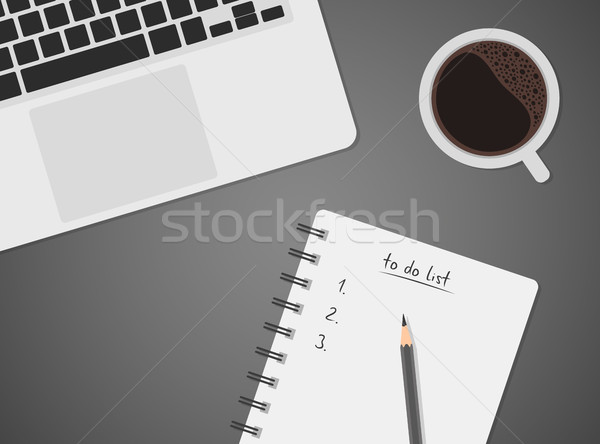 Worktable top view with laptop, coffee and to do list Stock photo © kurkalukas
