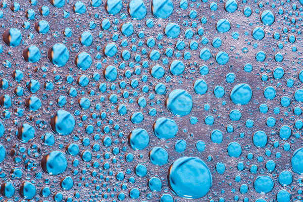 Foto stock: Gotas · de · agua · vidrio · azul · resumen · lluvioso · wallpaper