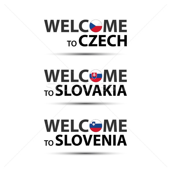 Welcome to Czech, welcome to Slovakia and welcome to Slovenia symbols with flags, simple modern Czec Stock photo © kurkalukas