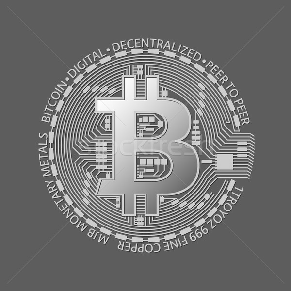Silver bitcoin coin, vector crypto currency silver symbol isolated on grey background, blockchain te Stock photo © kurkalukas