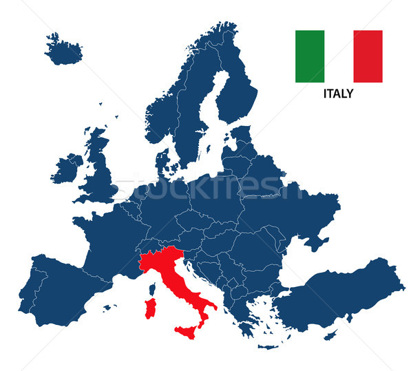 Foto stock: Mapa · Europa · Italia · bandera · italiana · aislado · blanco