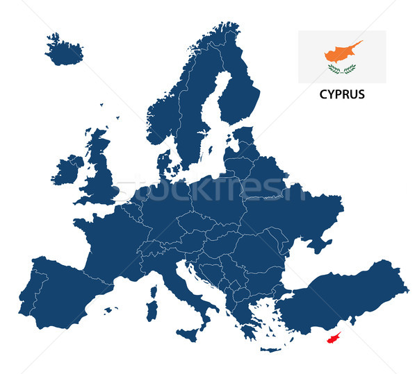 Vector illustration of a map of Europe with highlighted Cyprus and Cypriot flag isolated on a white  Stock photo © kurkalukas