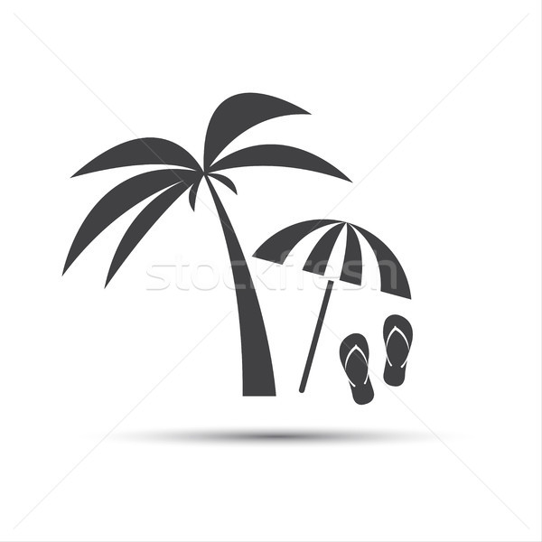 Holiday icon with palm, beach umbrella and flip flop isolated on white background Stock photo © kurkalukas