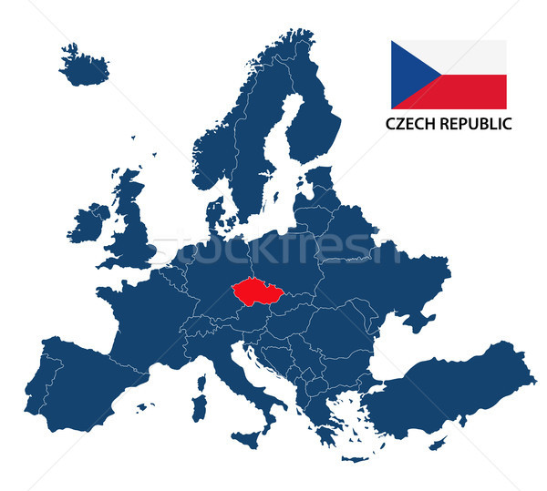 Vector illustration of a map of Europe with highlighted Czech Republic and Czech flag isolated on a  Stock photo © kurkalukas