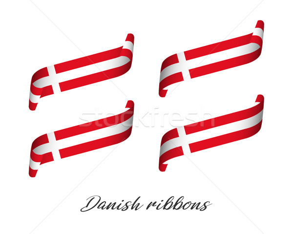 Set of four modern colored vector ribbons in Danish colors isolated on white background, flag of Den Stock photo © kurkalukas