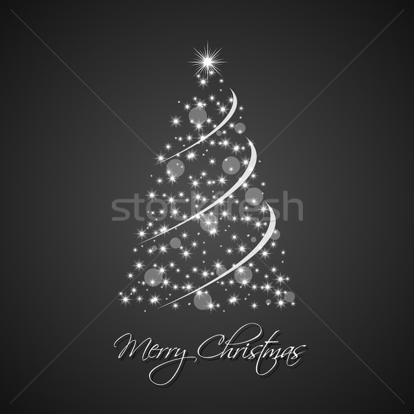 Christmas tree from stars with abstract chain on black background, holiday greeting card with merry  Stock photo © kurkalukas