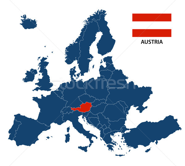 Vector illustration of a map of Europe with highlighted Austria and Austrian flag isolated on a whit Stock photo © kurkalukas