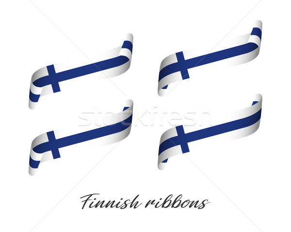 Set of four modern colored vector ribbons in Finnish colors isolated on white background, flag of Fi Stock photo © kurkalukas