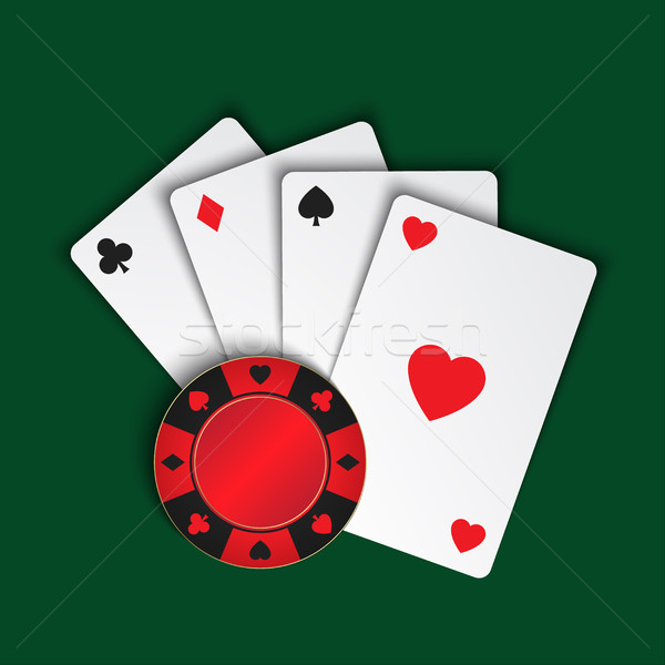 Сток-фото: набор · простой · игральных · карт · фишки · казино · зеленый · деньги