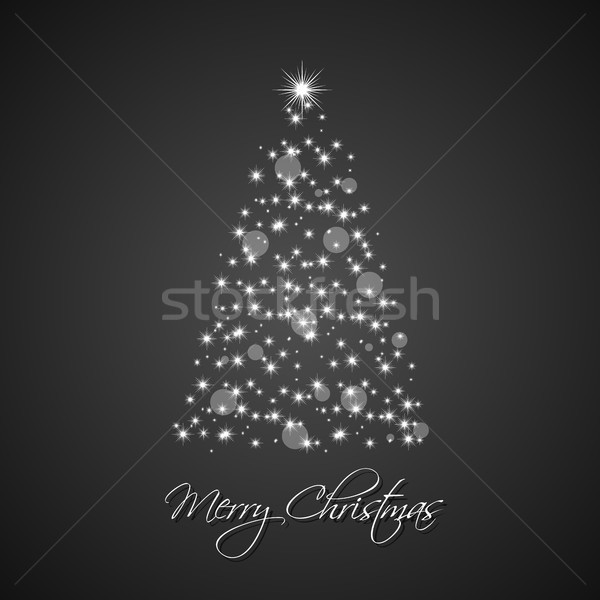 Christmas tree from stars on black background, holiday greeting card with merry christmas sign Stock photo © kurkalukas