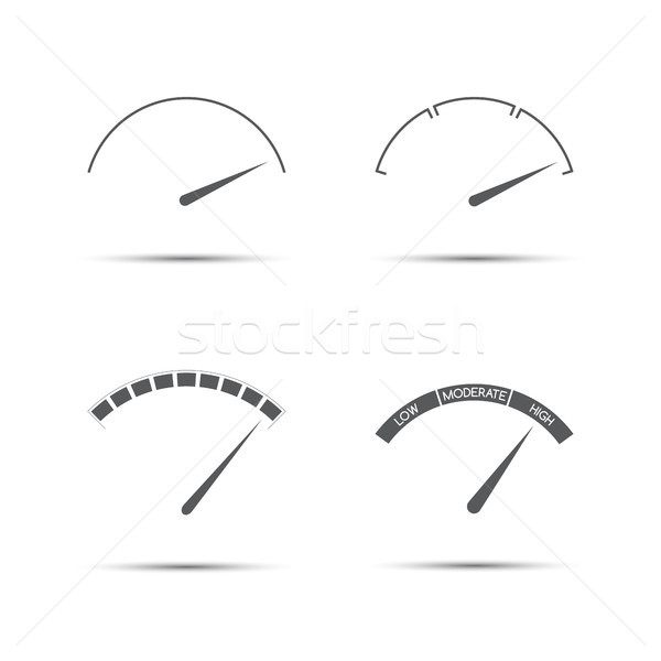 Set of four simple vector tachometers (low, moderate, high), speedometer icon, performance measureme Stock photo © kurkalukas