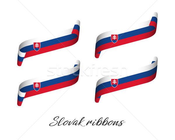 Set of four modern colored vector ribbons with Slovak tricolor isolated on white background, flag of Stock photo © kurkalukas