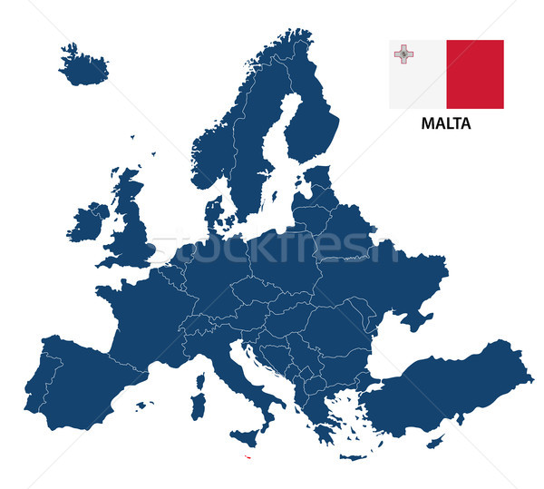 Vector illustration of a map of Europe with highlighted Malta and Maltese flag isolated on a white b Stock photo © kurkalukas