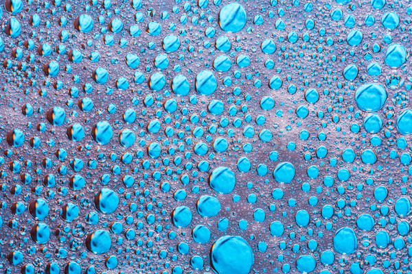 Water drops on glass with the foam of dishwasher on blue backgro Stock photo © kurkalukas