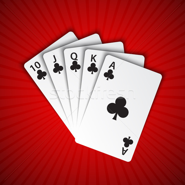 A royal flush of clubs on red background, winning hands of poker cards, casino playing cards  Stock photo © kurkalukas