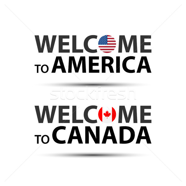 Welcome to America, USA and welcome to Canada symbols with flags, simple modern American and Canadia Stock photo © kurkalukas