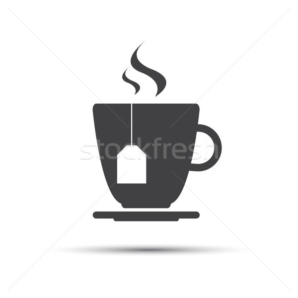 Simple grey cup of tea with a tea gab tag isolated on white background, vector icon Stock photo © kurkalukas