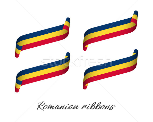 Set of four modern colored vector ribbons with Romanian tricolor isolated on white background, flag  Stock photo © kurkalukas