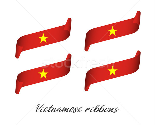 Stock photo: Set of four modern color vector ribbons in Vietnamese colors isolated on white background, Vietnames