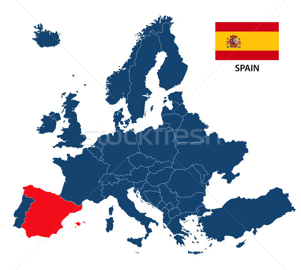 Carte Europe Espagne drapeau espagnol isolé blanche [[stock_photo]] © kurkalukas