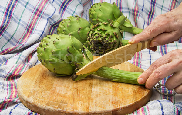 Globe Artichoke Being Cutted Stock photo © Kuzeytac