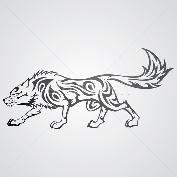 Wolf Tattoo tribal Illustration Natur schwarz Stock foto © kuzzie