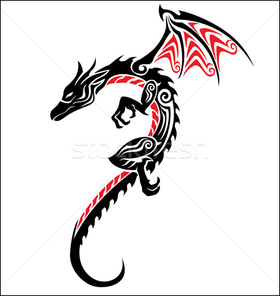 Stockfoto: Draak · eenvoudige · Tribal · tattoo · zwarte · silhouet