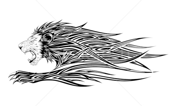 Lew tatuaż strona plemiennych ognia kot Zdjęcia stock © kuzzie