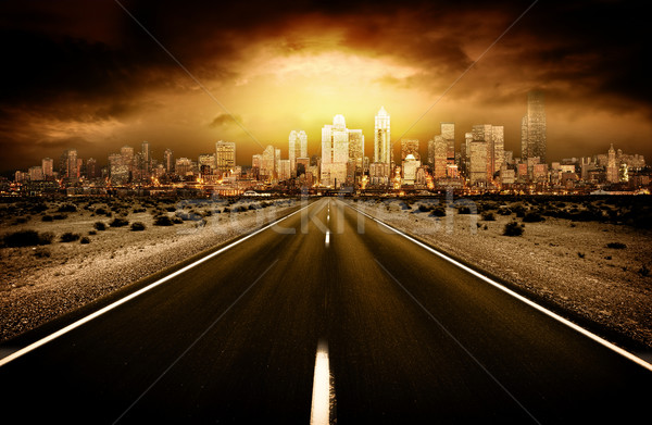Stockfoto: Einde · weg · hemel · stad · reizen · gebouwen