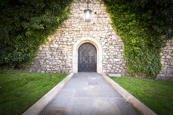 Small door at stone wall of old castle. Stock photo © kyolshin