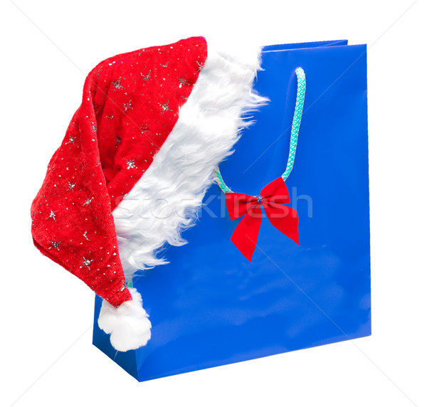 Stock photo: blue packet with santa hat