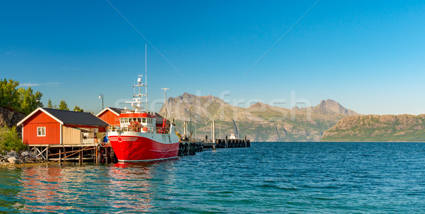 Schiff Pier Norwegen Europa Panorama Fischerboot Stock foto © kyolshin