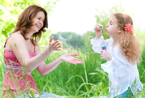 Stock foto: Mutter · spielen · schönen · jungen · zusammen · Tochter