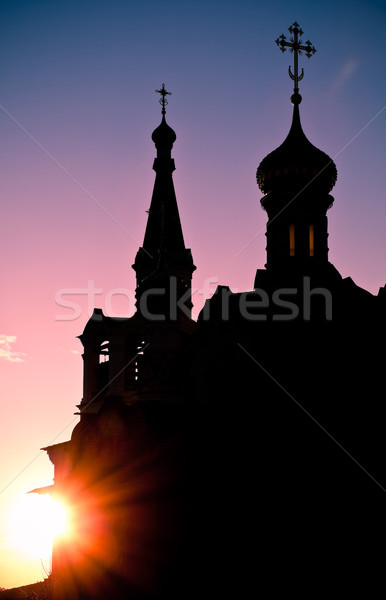 Stok fotoğraf: Siluet · rus · kilise · güzel · bulutlu · gün · batımı