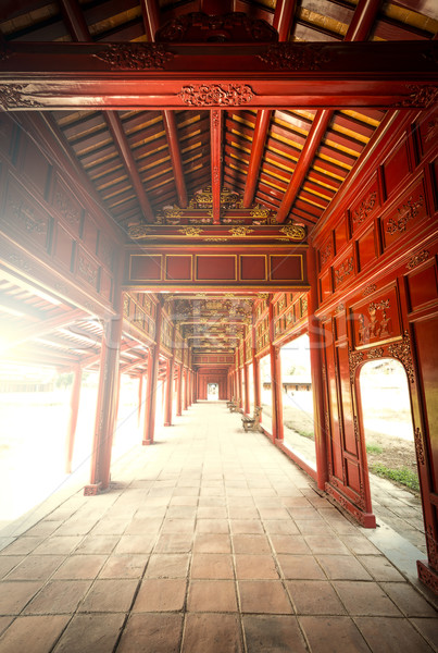 Piros fából készült előcsarnok citadella Vietnam Ázsia Stock fotó © kyolshin